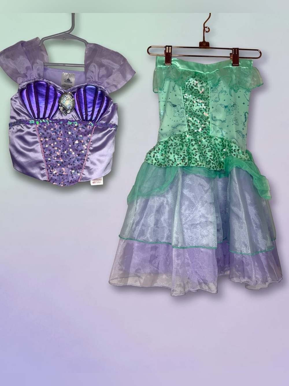 Disney Purple & Mint Green Ariel Mermaid Costume Top and Skirt 2pc set Size 5/6